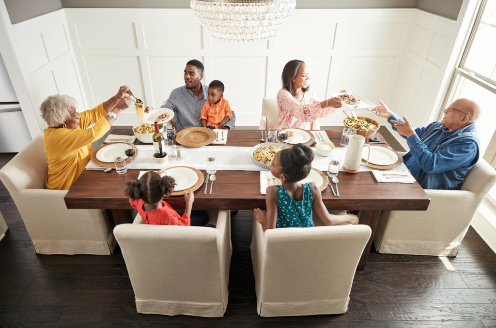 Family having breakfast at the dining table | Pucher's Decorating Centers